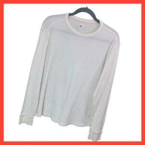 Gap Thermal Top White Waffle Knit Crew Neck Shirt Layering Normcore Lounge Men L
